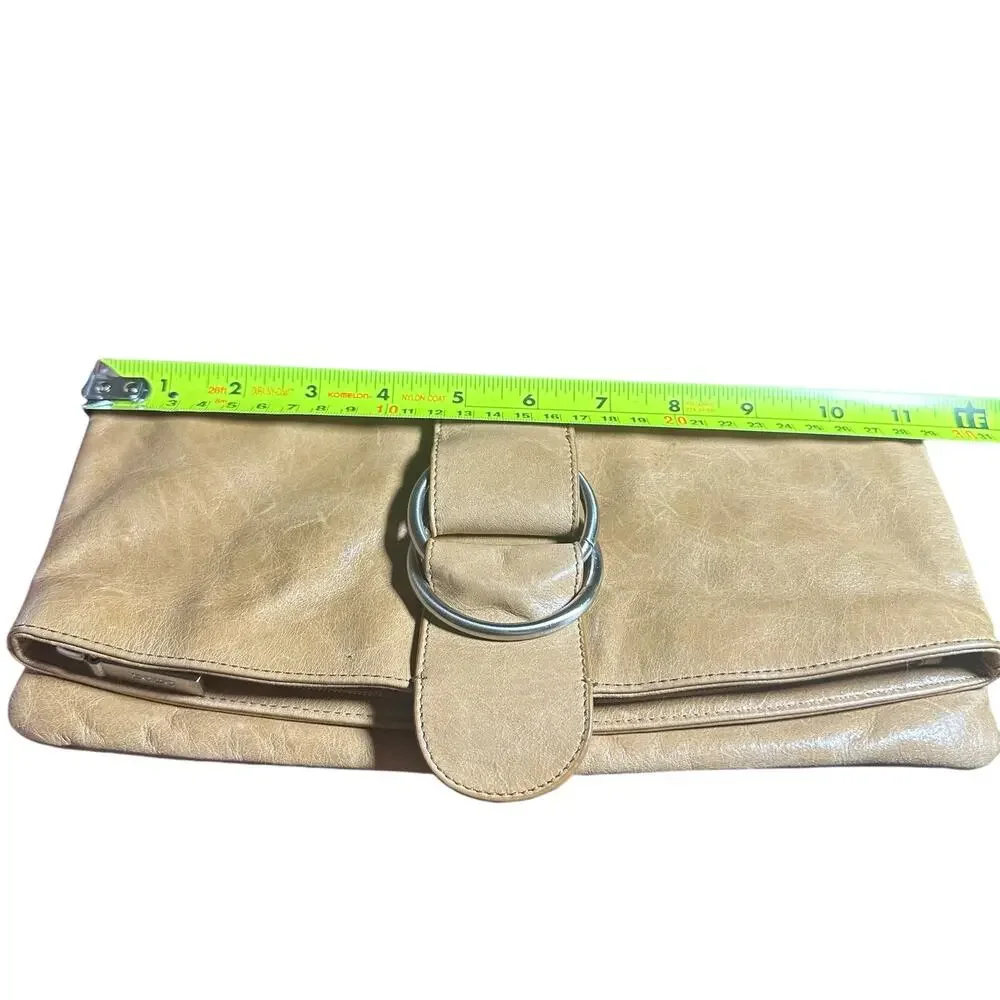 Hobo international Madeline fold over distressed leather clutch tan